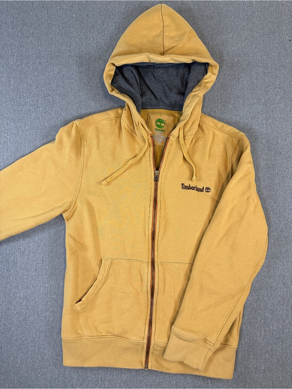 Timberland Tan Zip-Up Hoodie‎ with Blue Lined Hood